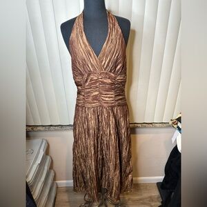 Dorothee Bis Brown Pleated Ruched Halter Dress Size 14